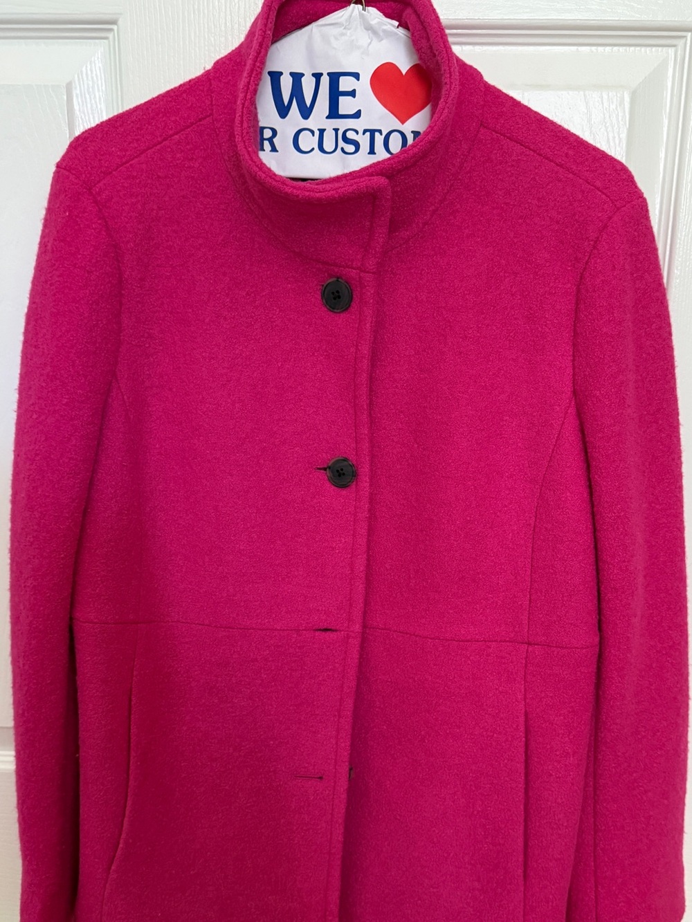 Lands' End Vibrant Pink Stand-Collar Wool Jacket/Coat